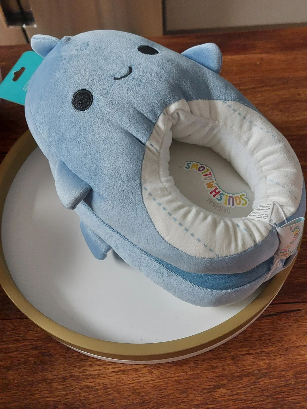 Squishmallows Blue and White Whale Plush Neck Pillow
